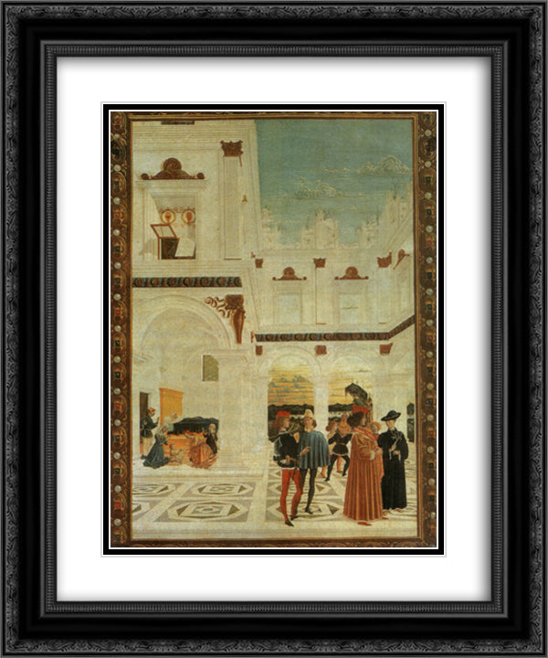 The Miracles of San Bernardino. Miracle baby born with one dead  20x24 Black Ornate Wood Framed Art Print Poster with Double Matting by Perugino, Pietro