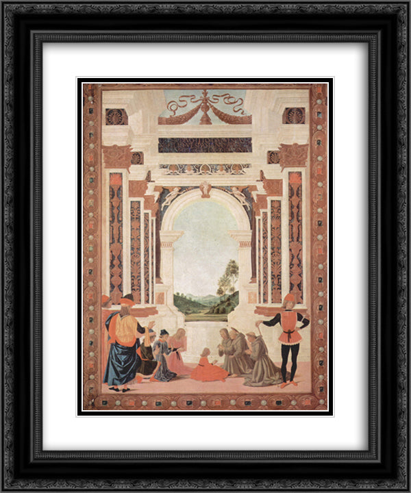 The Miracles of San Bernardino. The Healing of a Young 20x24 Black Ornate Wood Framed Art Print Poster with Double Matting by Perugino, Pietro
