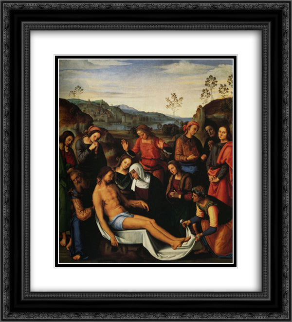 The Mourning of the Dead Christ (Deposition) 20x22 Black Ornate Wood Framed Art Print Poster with Double Matting by Perugino, Pietro