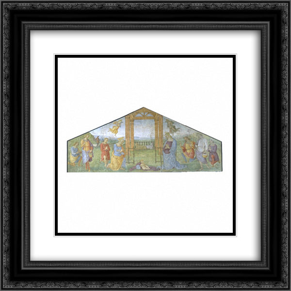 The Nativity of the Virgin. St. Joseph and the Shepherds adoring the Infant Christ 20x20 Black Ornate Wood Framed Art Print Poster with Double Matting by Perugino, Pietro