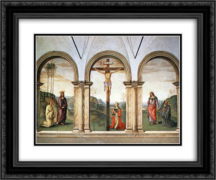 The Pazzi Crucifixion 24x20 Black Ornate Wood Framed Art Print Poster with Double Matting by Perugino, Pietro
