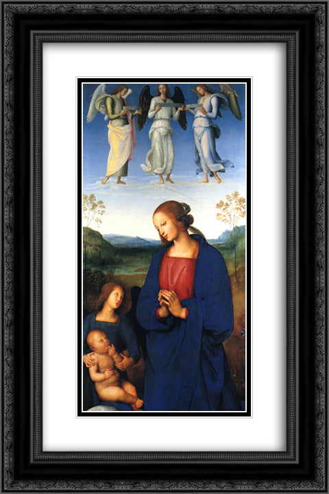 The Virgin and Child with an Angel 16x24 Black Ornate Wood Framed Art Print Poster with Double Matting by Perugino, Pietro