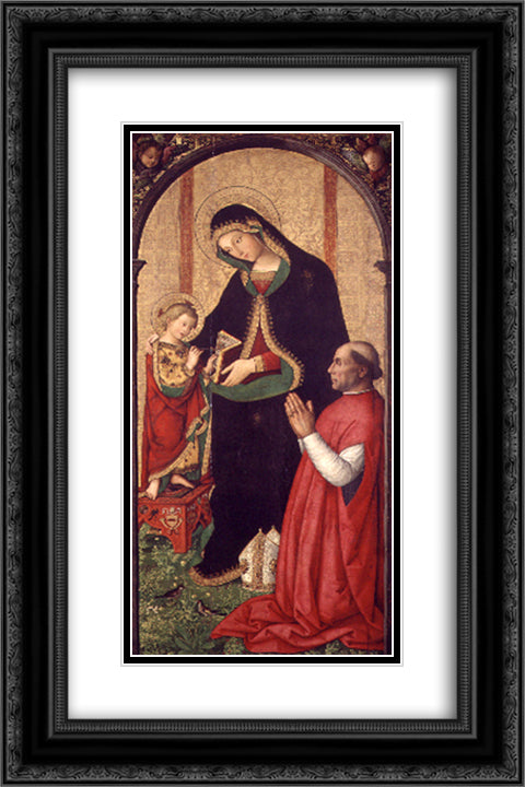 Madonna with Writing Child and Bishop 16x24 Black Ornate Wood Framed Art Print Poster with Double Matting by Pinturicchio