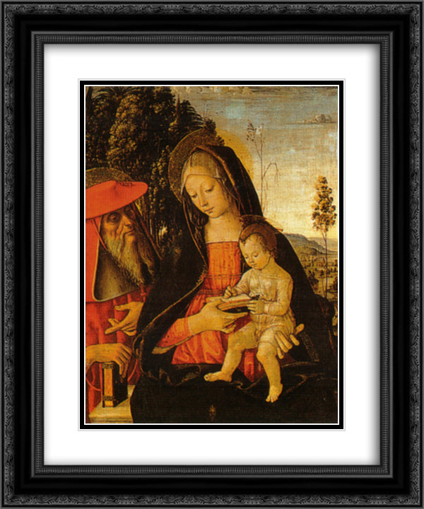 Madonna with Writing Child and St. Jerome 20x24 Black Ornate Wood Framed Art Print Poster with Double Matting by Pinturicchio