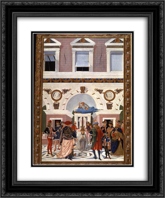 Painting cycle for the miracles of St. Bernard, scene Healing the blind and deaf Riccardo Micuzio dall 'Aquila 20x24 Black Ornate Wood Framed Art Print Poster with Double Matting by Pinturicchio