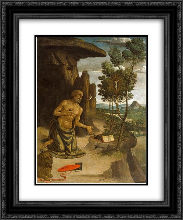Saint Jerome in the Wilderness 20x24 Black Ornate Wood Framed Art Print Poster with Double Matting by Pinturicchio