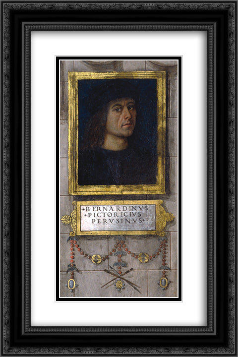 Self-portrait in the Baglioni Chapel 16x24 Black Ornate Wood Framed Art Print Poster with Double Matting by Pinturicchio
