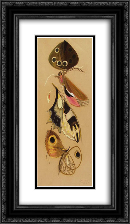 Butterflies 14x24 Black Ornate Wood Framed Art Print Poster with Double Matting by Szanto, Piroska
