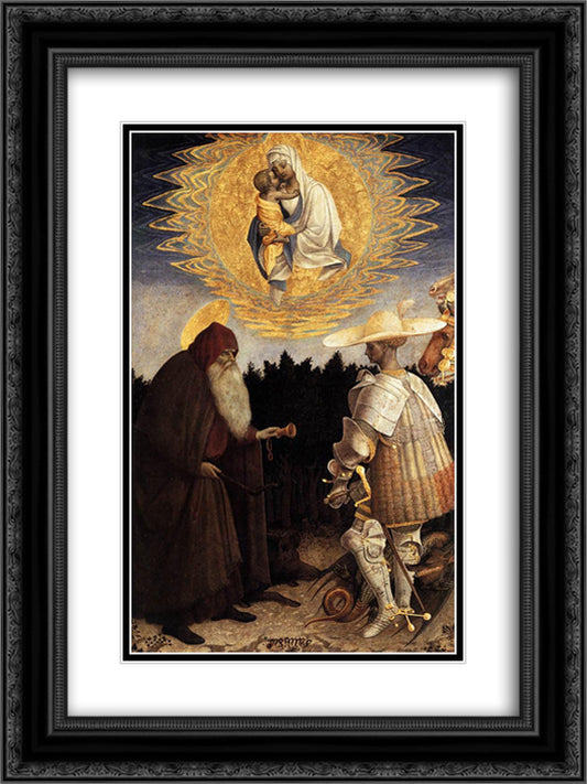 Apparition of the Virgin to Sts Anthony Abbot and George 18x24 Black Ornate Wood Framed Art Print Poster with Double Matting by Pisanello