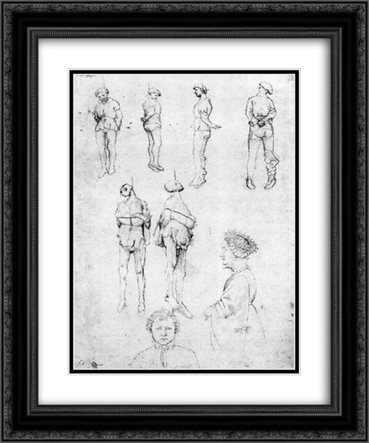 Hanged Men and Two Portraits 20x24 Black Ornate Wood Framed Art Print Poster with Double Matting by Pisanello