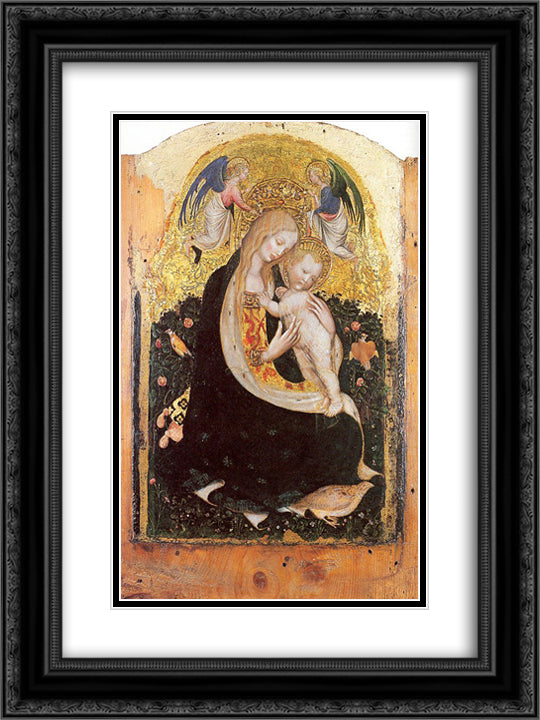 Madonna and Quail 18x24 Black Ornate Wood Framed Art Print Poster with Double Matting by Pisanello