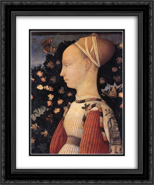 Portrait of a Princess of the House of Este 20x24 Black Ornate Wood Framed Art Print Poster with Double Matting by Pisanello