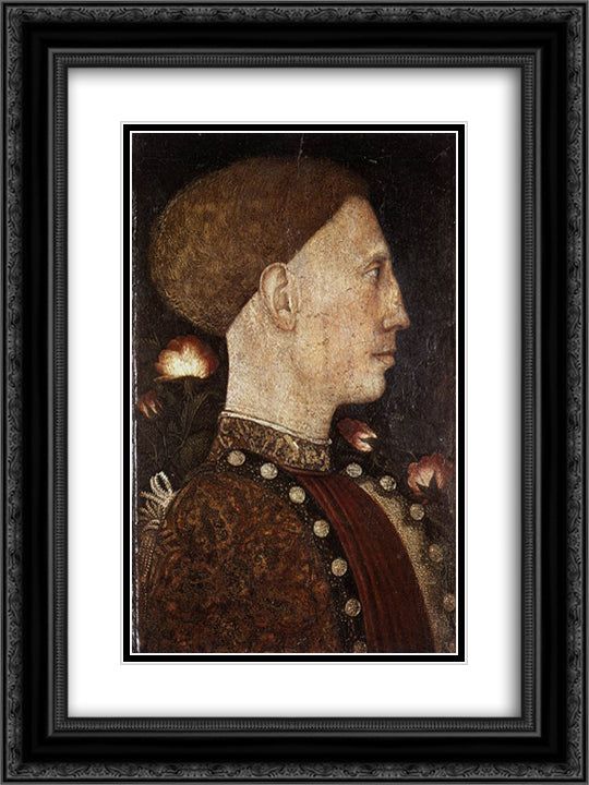 Portrait of Leonillo d'Este 18x24 Black Ornate Wood Framed Art Print Poster with Double Matting by Pisanello