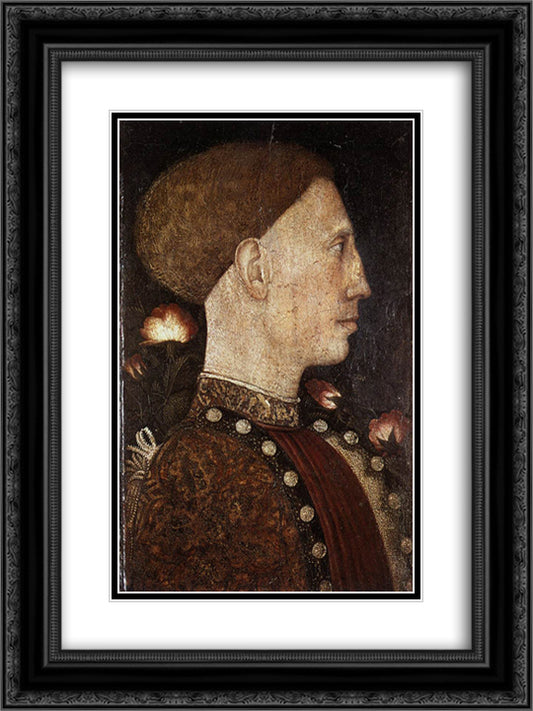 Portrait of Leonillo d'Este 18x24 Black Ornate Wood Framed Art Print Poster with Double Matting by Pisanello