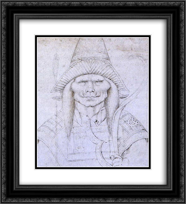 Study of a Head 20x22 Black Ornate Wood Framed Art Print Poster with Double Matting by Pisanello