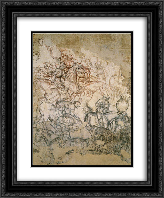 Tournament Battle 20x24 Black Ornate Wood Framed Art Print Poster with Double Matting by Pisanello