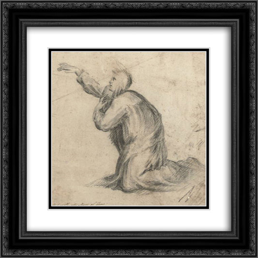 A kneeling saint in nun's robes 20x20 Black Ornate Wood Framed Art Print Poster with Double Matting by Nelli, Plautilla