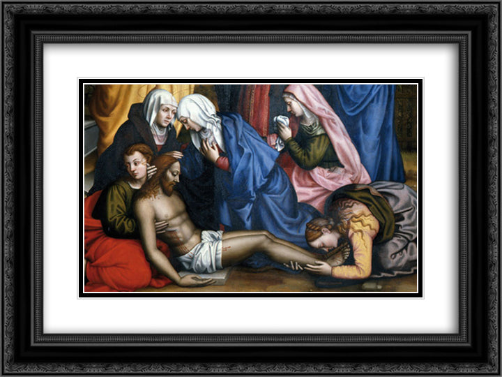 Lamentation with Saints (detail) 24x18 Black Ornate Wood Framed Art Print Poster with Double Matting by Nelli, Plautilla