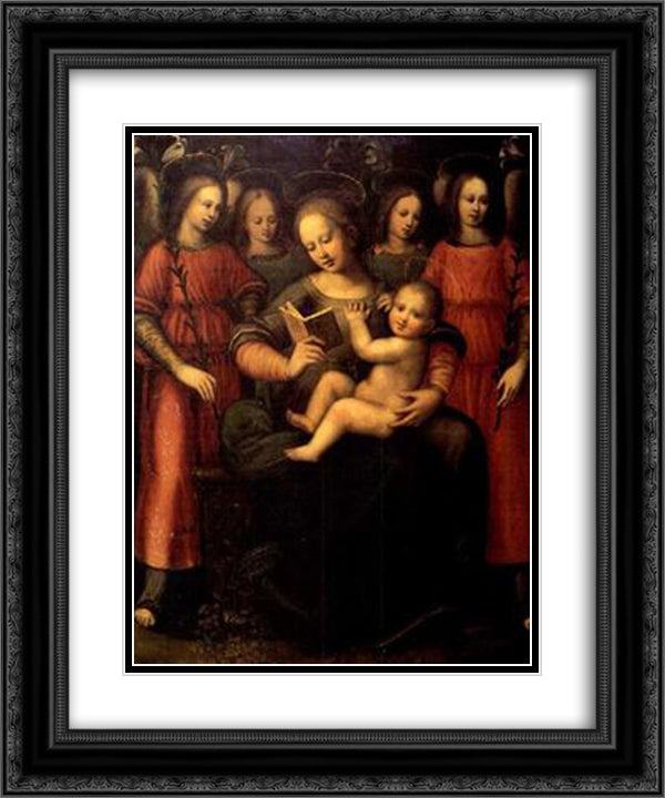 Madonna with child and four angels 20x24 Black Ornate Wood Framed Art Print Poster with Double Matting by Nelli, Plautilla