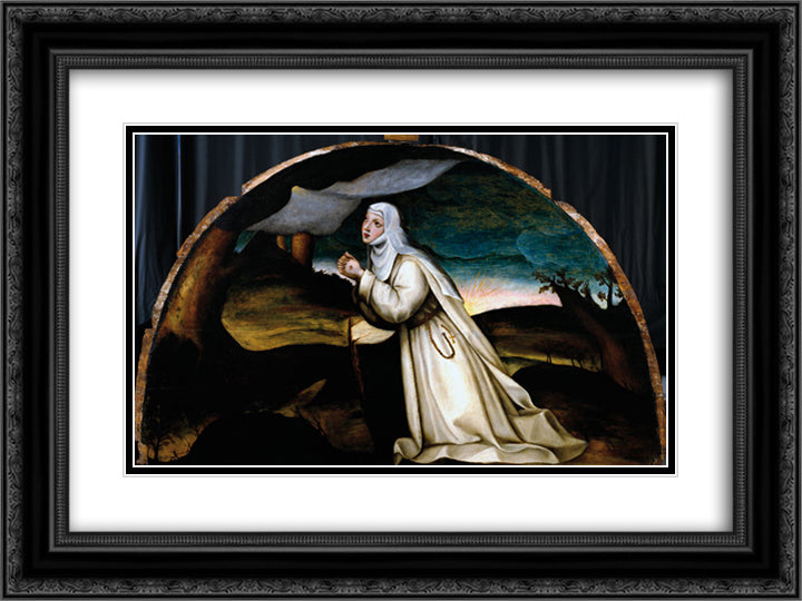 Saint Catherine Receives the Stigmata 24x18 Black Ornate Wood Framed Art Print Poster with Double Matting by Nelli, Plautilla