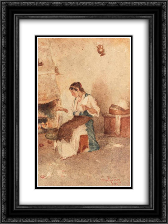 A young girl 18x24 Black Ornate Wood Framed Art Print Poster with Double Matting by Lembesis, Polychronis