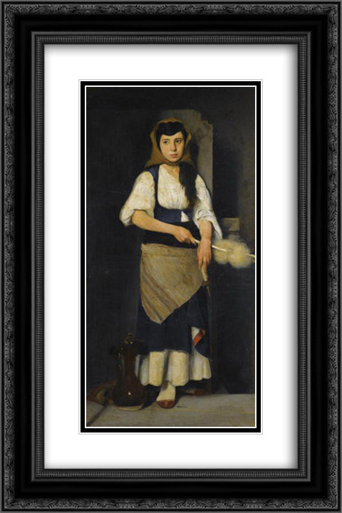 Girl with Distaff and Spindle 16x24 Black Ornate Wood Framed Art Print Poster with Double Matting by Lembesis, Polychronis