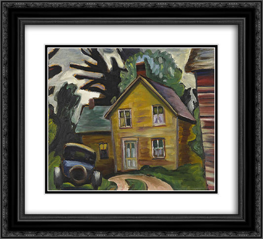 Farmhouse and Car 22x20 Black Ornate Wood Framed Art Print Poster with Double Matting by Heward, Prudence