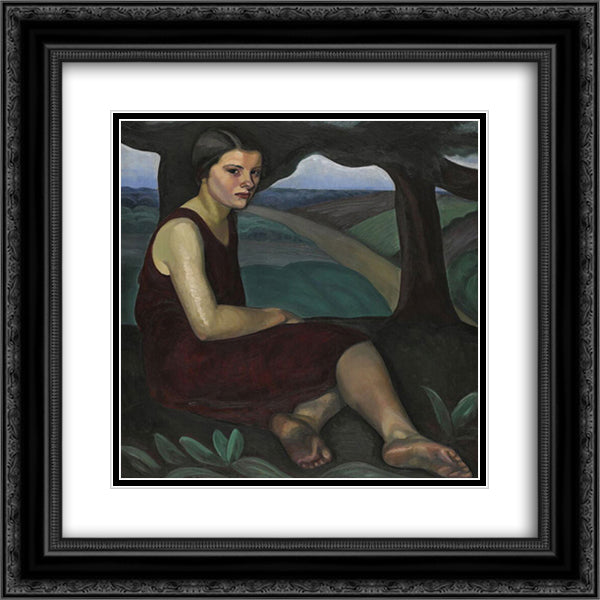 Girl on a Hill 20x20 Black Ornate Wood Framed Art Print Poster with Double Matting by Heward, Prudence