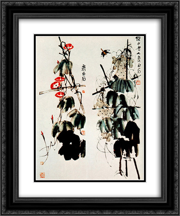 Bindweed and grapes  20x24 Black Ornate Wood Framed Art Print Poster with Double Matting by Qi Baishi