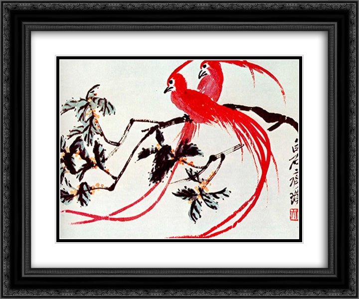 Birds of Paradise  24x20 Black Ornate Wood Framed Art Print Poster with Double Matting by Qi Baishi