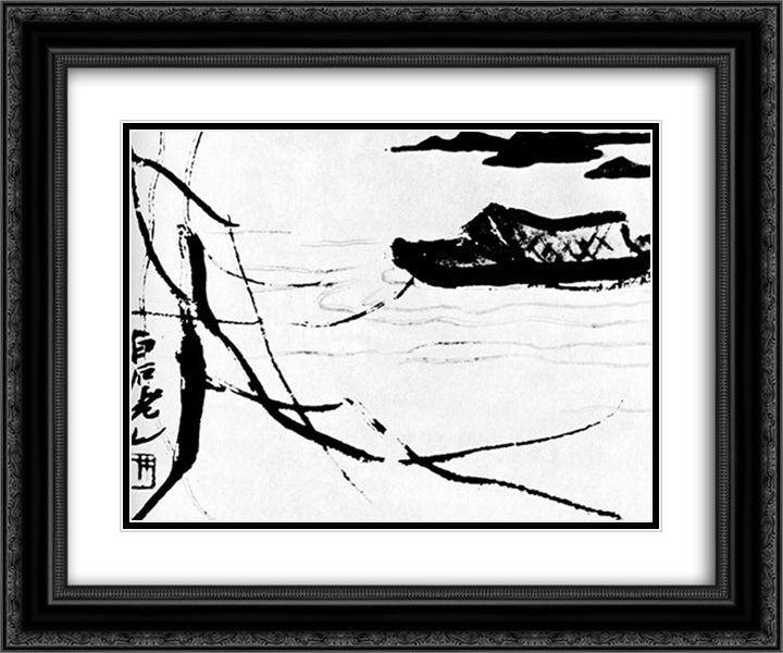 Boat  24x20 Black Ornate Wood Framed Art Print Poster with Double Matting by Qi Baishi