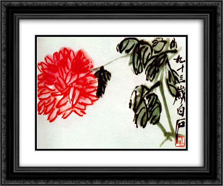 Chrysanthemum  24x20 Black Ornate Wood Framed Art Print Poster with Double Matting by Qi Baishi