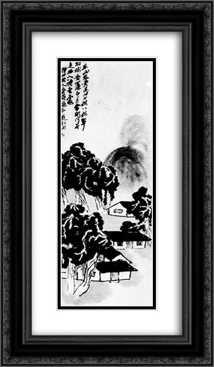 Cypresses  14x24 Black Ornate Wood Framed Art Print Poster with Double Matting by Qi Baishi