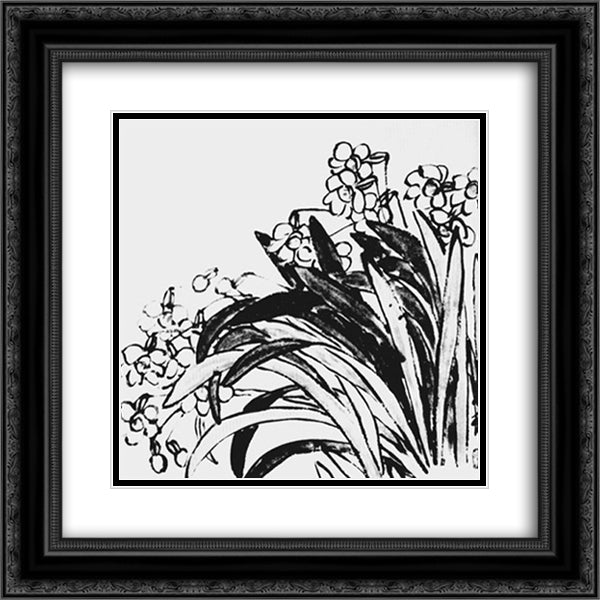 Daffodils  20x20 Black Ornate Wood Framed Art Print Poster with Double Matting by Qi Baishi