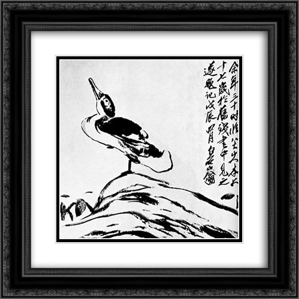 Duck  20x20 Black Ornate Wood Framed Art Print Poster with Double Matting by Qi Baishi