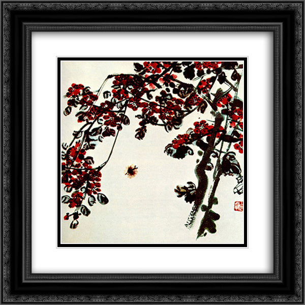 Flowers meyhua  20x20 Black Ornate Wood Framed Art Print Poster with Double Matting by Qi Baishi