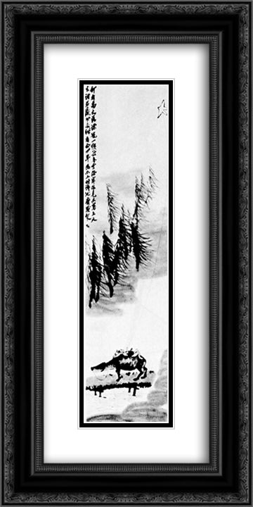 Fly a kite  12x24 Black Ornate Wood Framed Art Print Poster with Double Matting by Qi Baishi