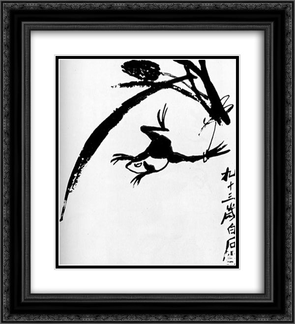 Frog  20x22 Black Ornate Wood Framed Art Print Poster with Double Matting by Qi Baishi