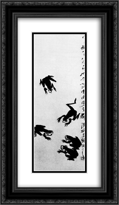 Frogs  14x24 Black Ornate Wood Framed Art Print Poster with Double Matting by Qi Baishi