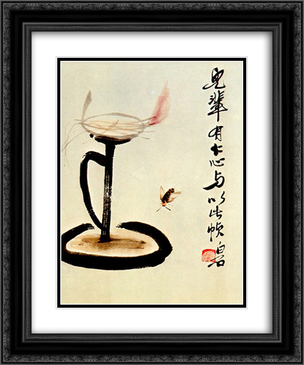 Lamp  20x24 Black Ornate Wood Framed Art Print Poster with Double Matting by Qi Baishi