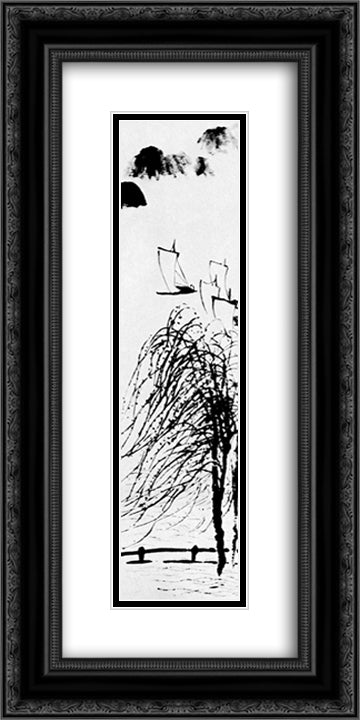 Large wind  12x24 Black Ornate Wood Framed Art Print Poster with Double Matting by Qi Baishi