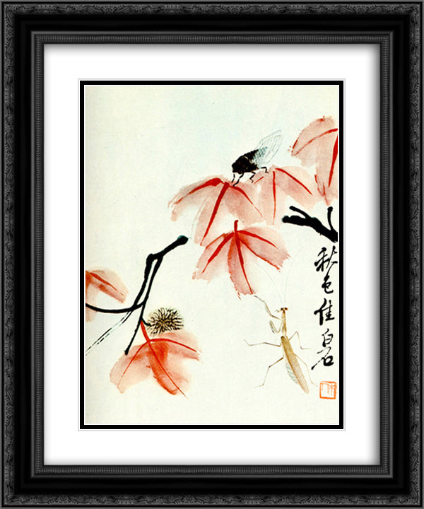 Likvidambra Taiwan and the cicada  20x24 Black Ornate Wood Framed Art Print Poster with Double Matting by Qi Baishi