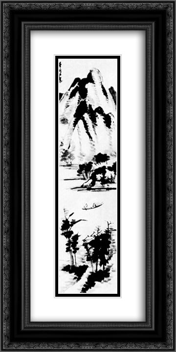 Lonely boat  12x24 Black Ornate Wood Framed Art Print Poster with Double Matting by Qi Baishi