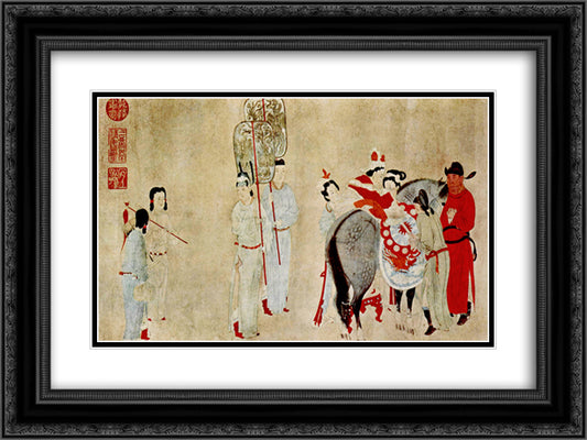 Yang Guifei Mounting a Horse 24x18 Black Ornate Wood Framed Art Print Poster with Double Matting by Xuan, Qian