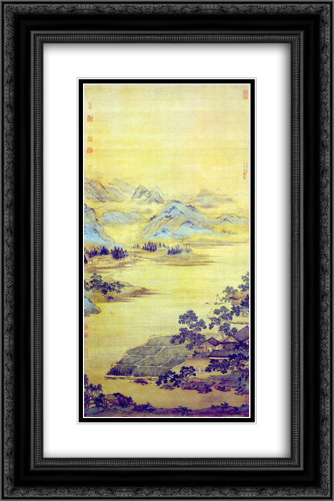 Fisherman Hermit 16x24 Black Ornate Wood Framed Art Print Poster with Double Matting by Qiu Ying