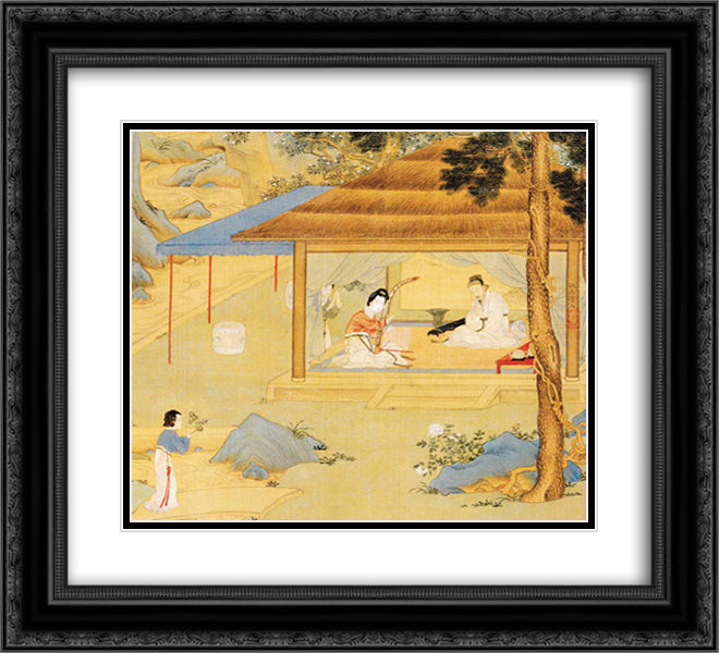 Konghou Player in a Pavillion 22x20 Black Ornate Wood Framed Art Print Poster with Double Matting by Qiu Ying