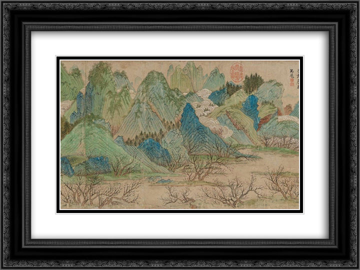 Peach Blossom Spring (detail) 24x18 Black Ornate Wood Framed Art Print Poster with Double Matting by Qiu Ying