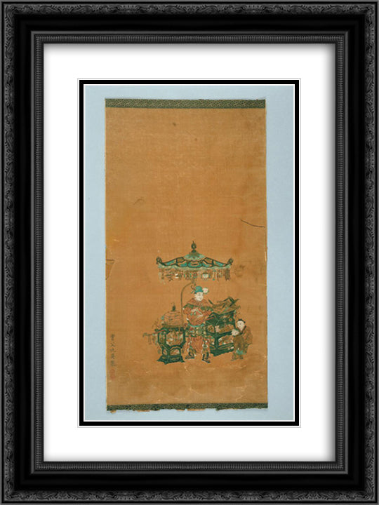 Scroll illustrating The Heart Sutra 18x24 Black Ornate Wood Framed Art Print Poster with Double Matting by Qiu Ying