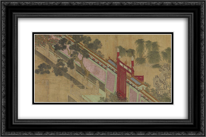 Spring Morning in the Han Palace (View A) 24x16 Black Ornate Wood Framed Art Print Poster with Double Matting by Qiu Ying