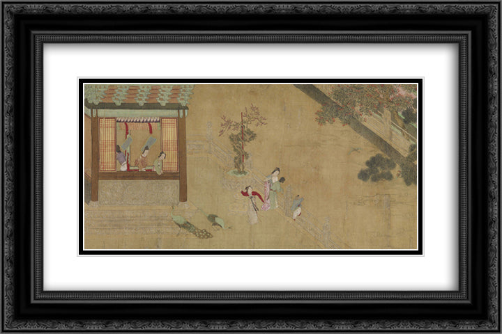Spring Morning in the Han Palace (View B) 24x16 Black Ornate Wood Framed Art Print Poster with Double Matting by Qiu Ying